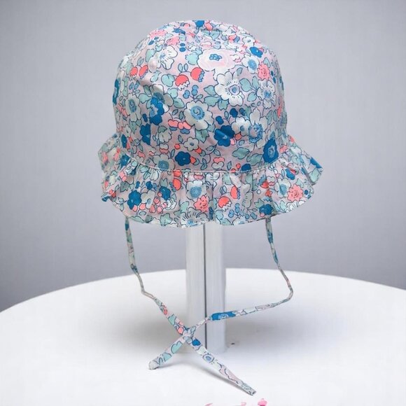 NWT Jacadi Paris Liberty Fabric Pink Floral Print Cotton Hat with Tie - Picture 1 of 4